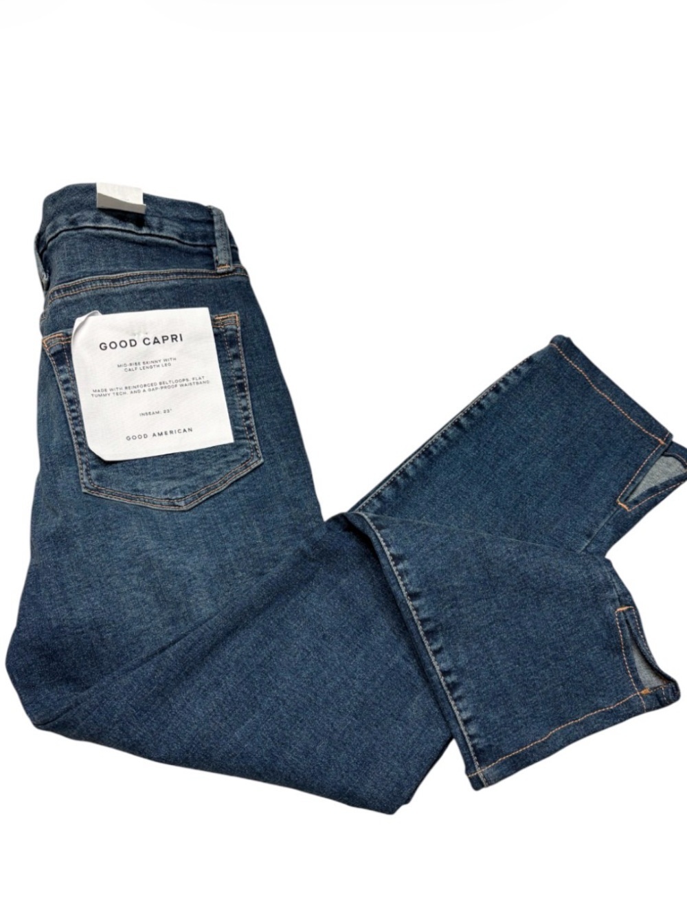 π·οΈ Good American Good Capri Skinny Jeans Mid Rise Crop Split Cuff Blue 4/27 NWT - Picture 1 of 16
